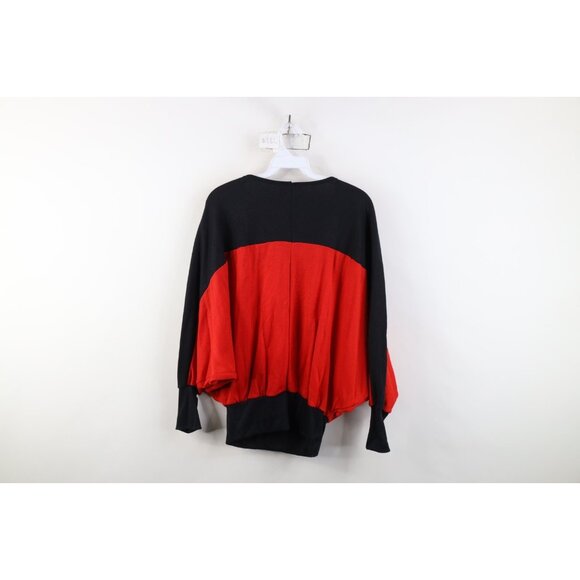 Vintage 70s 80s Mid Mod Womens Medium Dolman Sleeve Color Block Sweatshirt USA - Picture 9 of 11